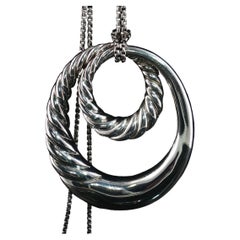 Collier vintage David Yurman avec pendentif ovale torsadé en argent 925, style bolo – RARE, années 80