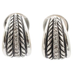 Vintage David Yurman 925 Sterling Silver Diamond Crossover Drop Earrings