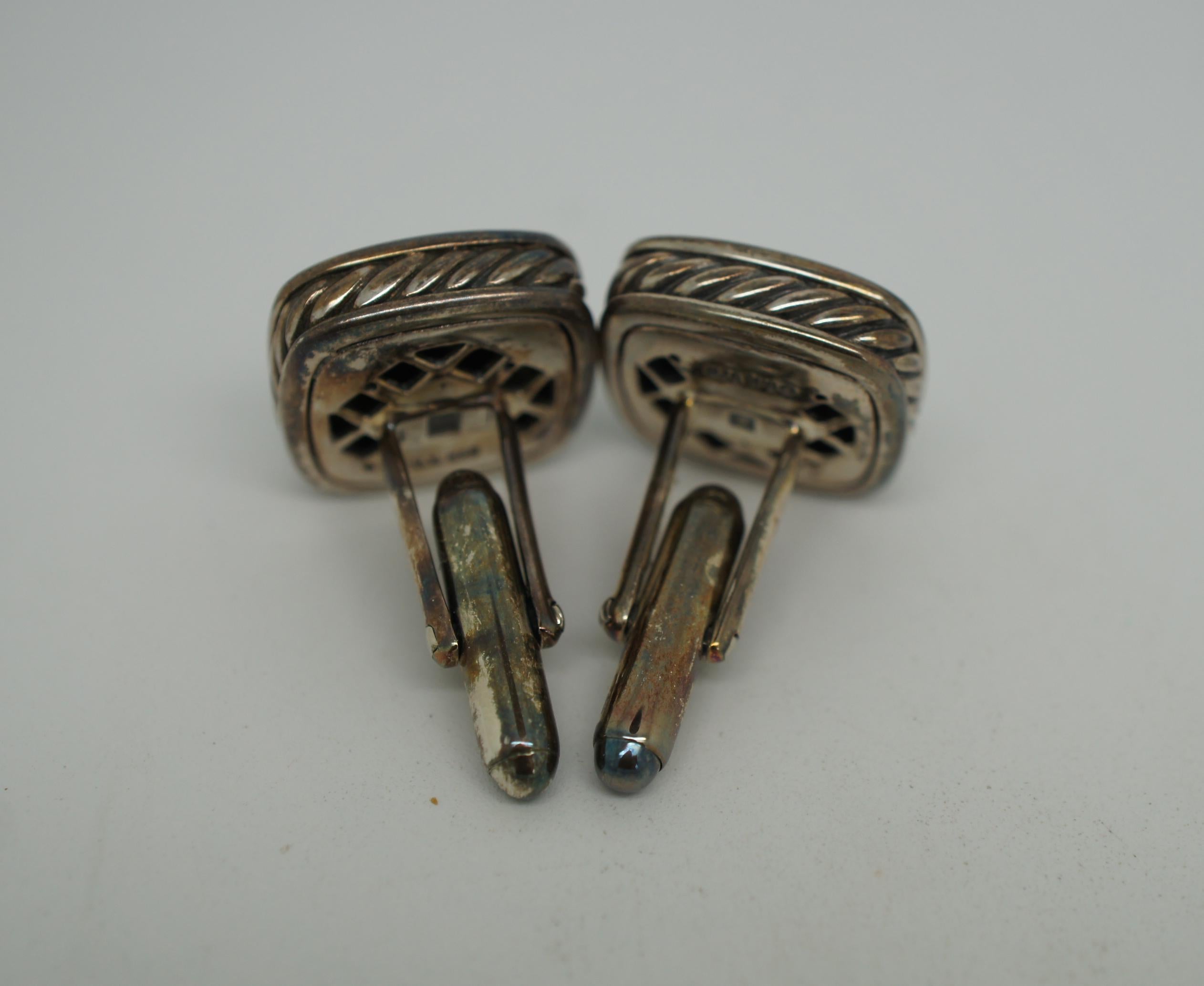 Vintage David Yurman 925 Sterling Silver & Onyx Formal Cable Cufflinks In Good Condition In Dayton, OH