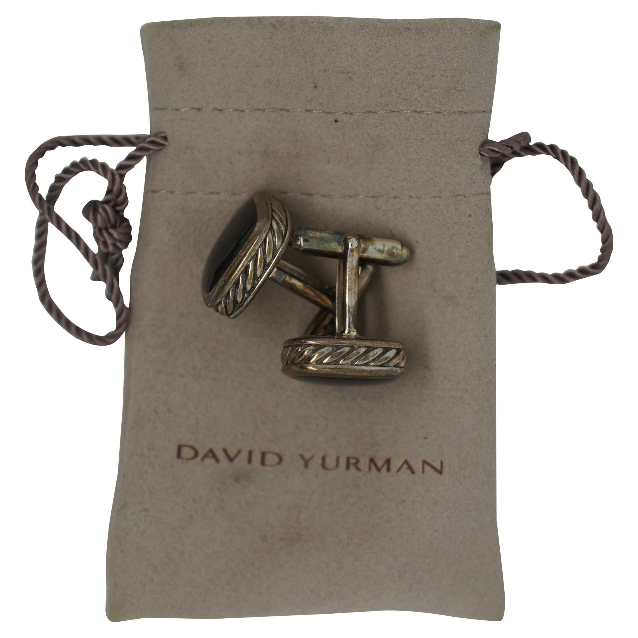 Vintage David Yurman 925 Sterling Silver & Onyx Formal Cable Cufflinks
