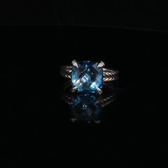 Vintage David Yurman Albion Blue Topaz Diamond Cable Ring Sterling Silver Size 8