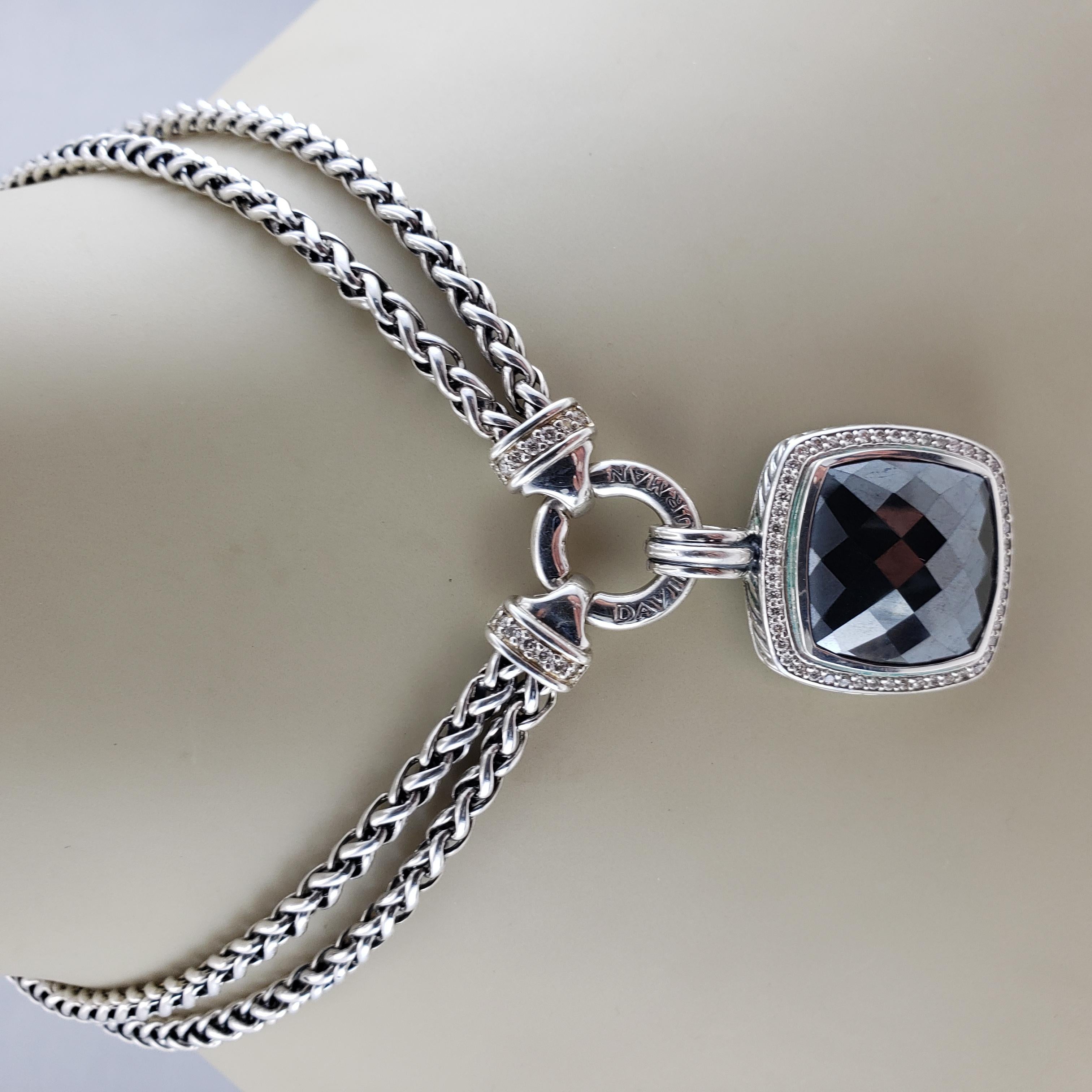 Vintage David Yurman Albion Sterling Silver Hematite and Diamond Pendant Necklac 3