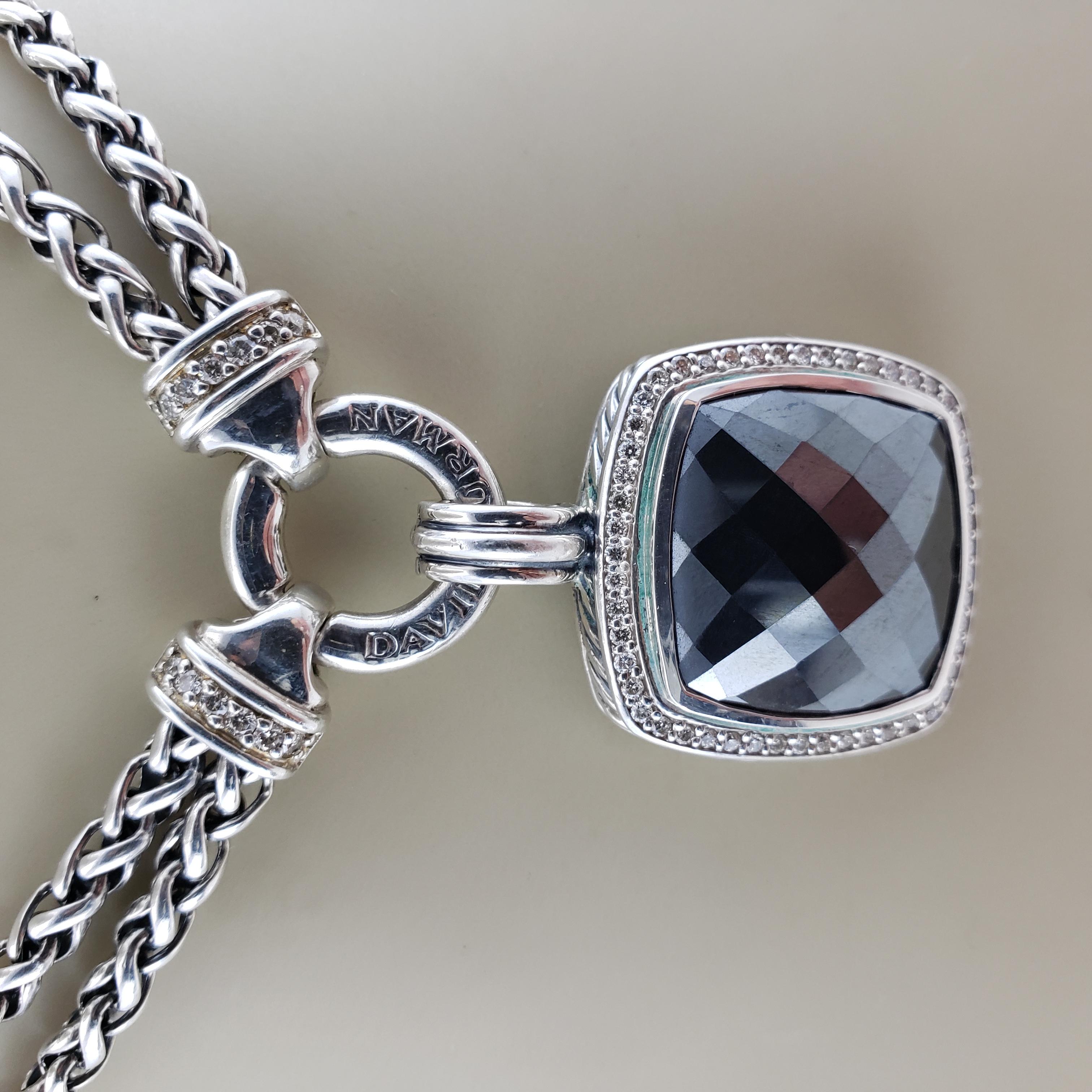 Vintage David Yurman Albion Sterling Silver Hematite and Diamond Pendant Necklac 4