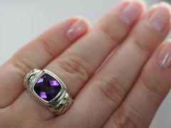 Vintage David Yurman Amethyst Noblesse Silver & 14k Yellow Gold Ring Sz 6.25