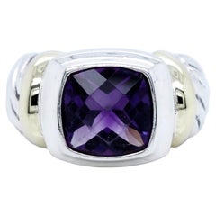 Vintage David Yurman Amethyst Noblesse Silver & 14k Yellow Gold Ring Sz 6.25