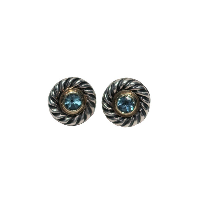 David Yurman Blue Topaz, 14k Gold, & Sterling Silver Earrings