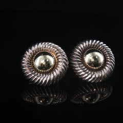 Vintage David Yurman Cookie Earrings 2-Tone 14K Gold Sterling Silver Studs 22mm