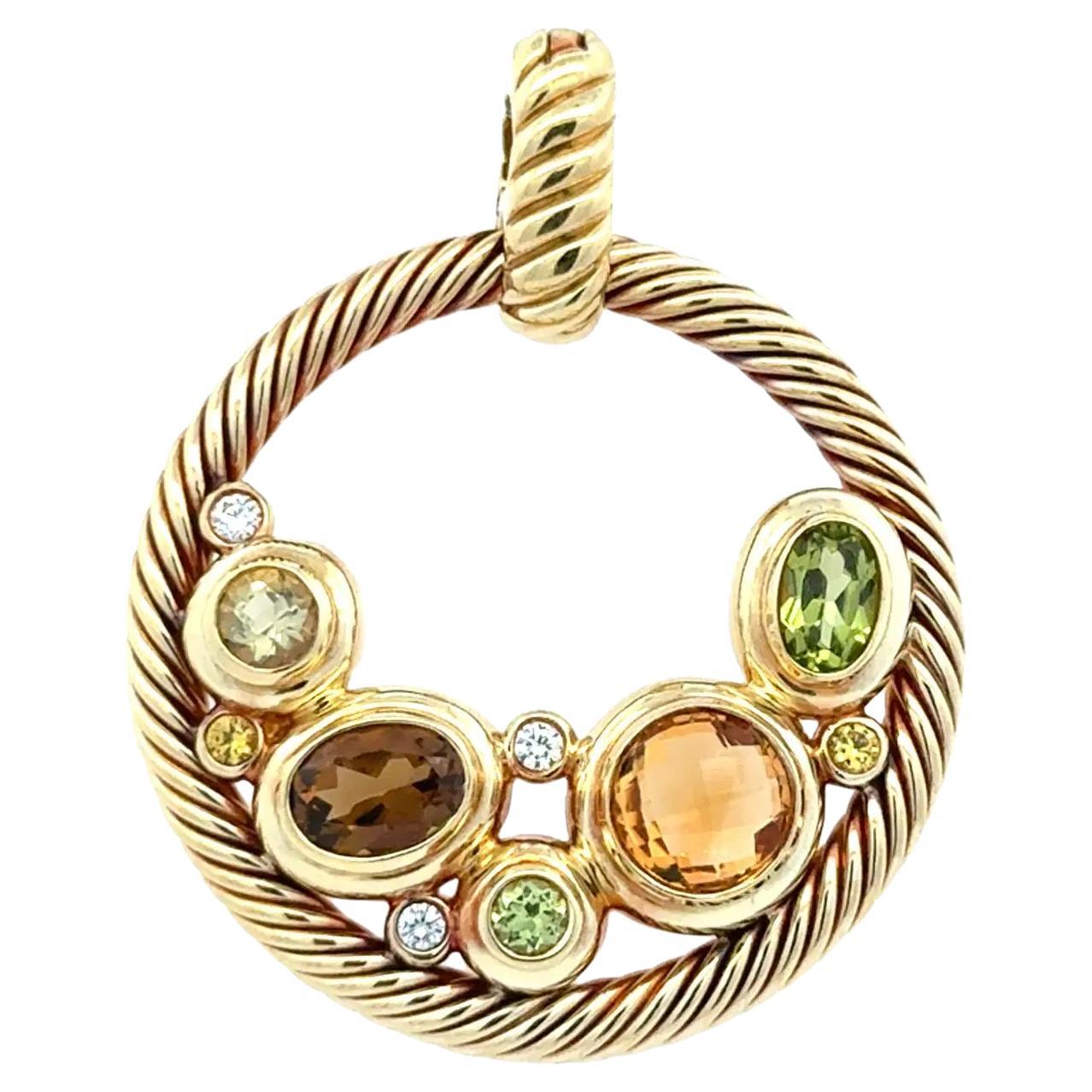 Vintage David Yurman Designer Multi Gemstone and Diamond Enhancer Pendant en vente