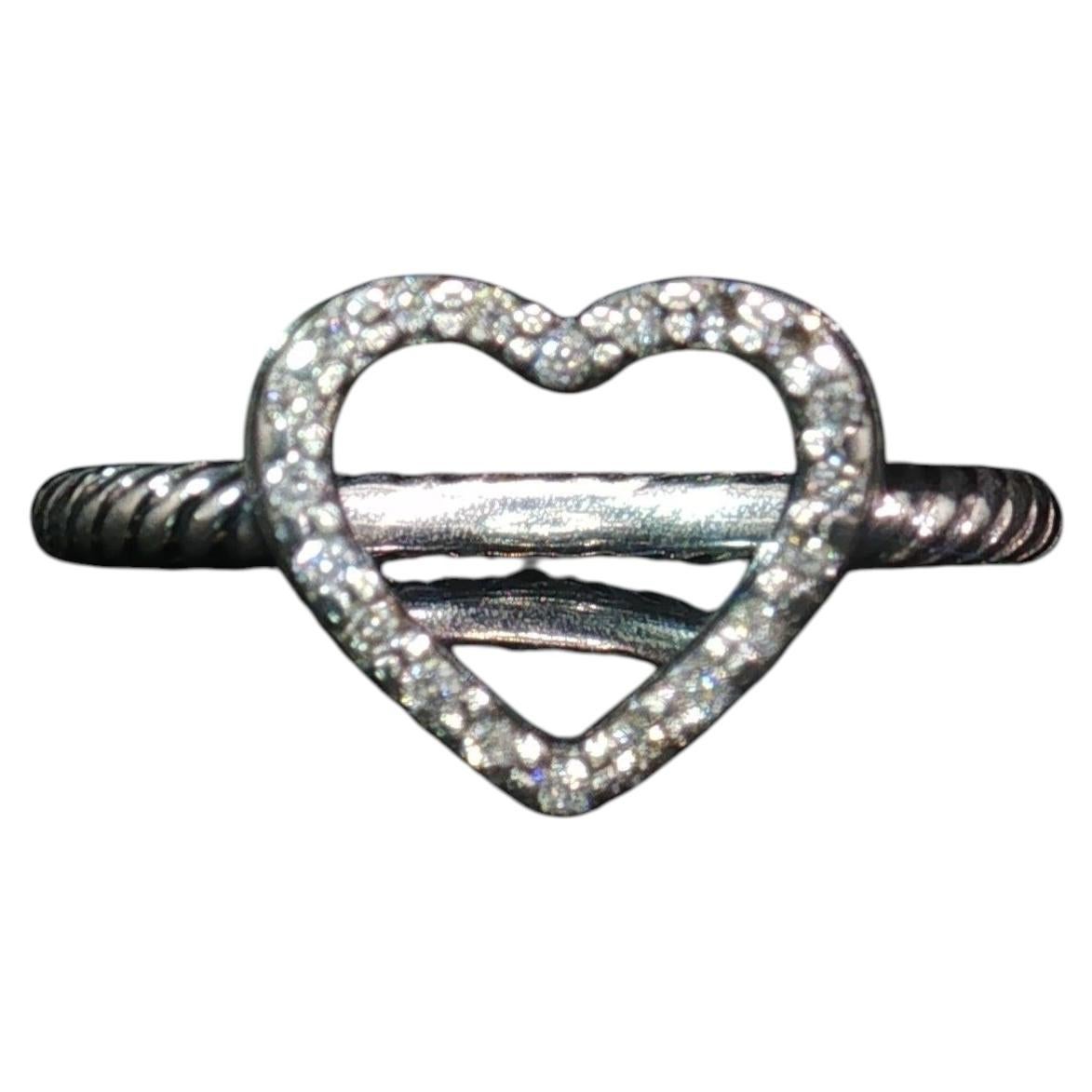 Anello vintage David Yurman con cuore aperto e diamanti, argento sterling 925, 0,12 CTW, misura 5