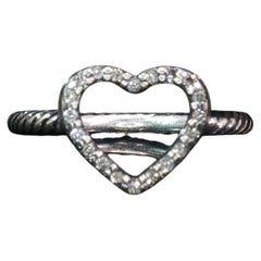 Vintage David Yurman Diamond Open Heart Ring Sterling Silver 925 0.12CTW Size 5