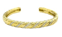 Vintage David Yurman Diamond Twisted Cuff Bangle Bracelet 18 Karat Yellow Gold