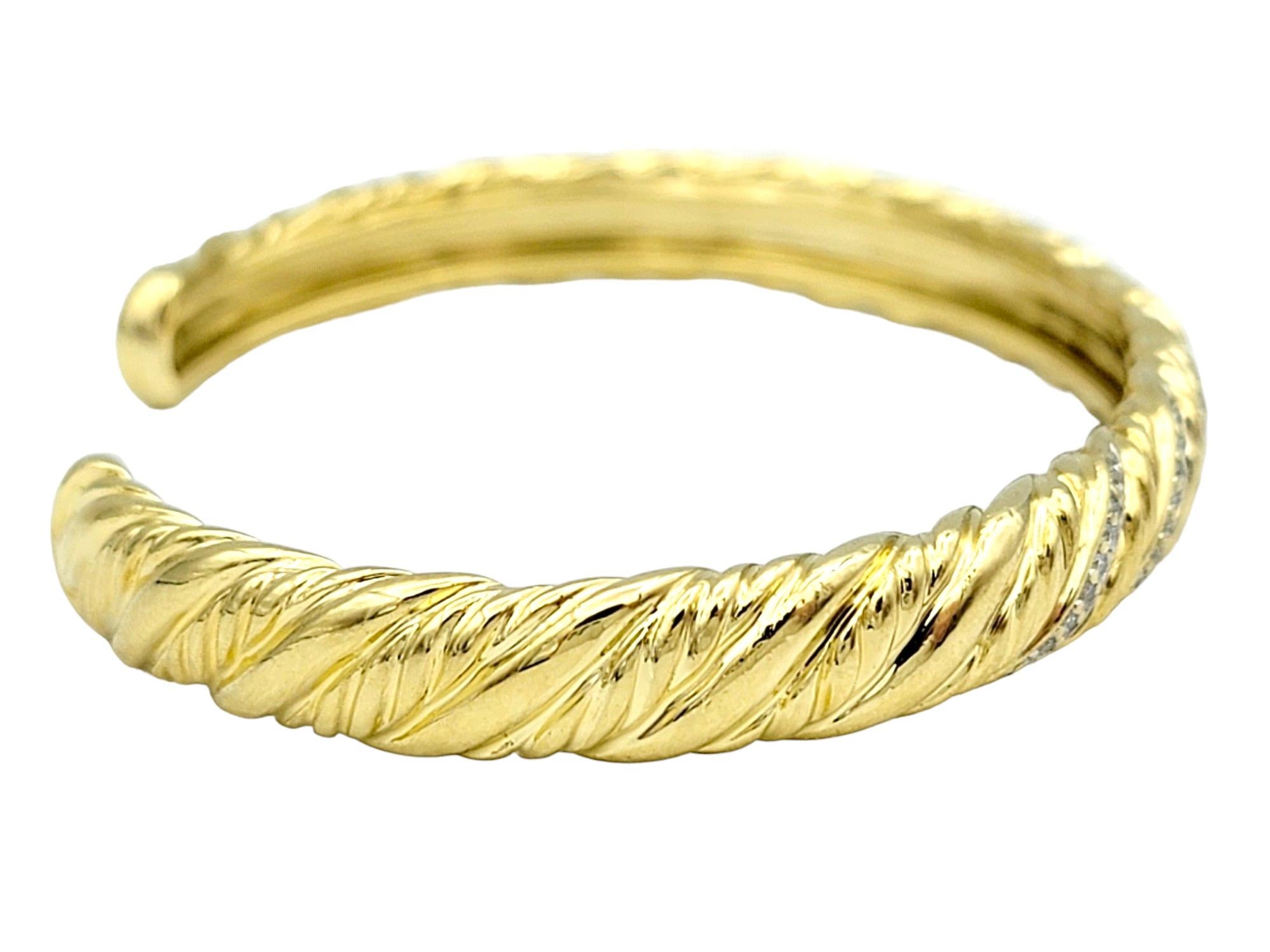 Contemporain David Yurman Bracelet manchette torsadé vintage en or jaune 18 carats et diamants en vente