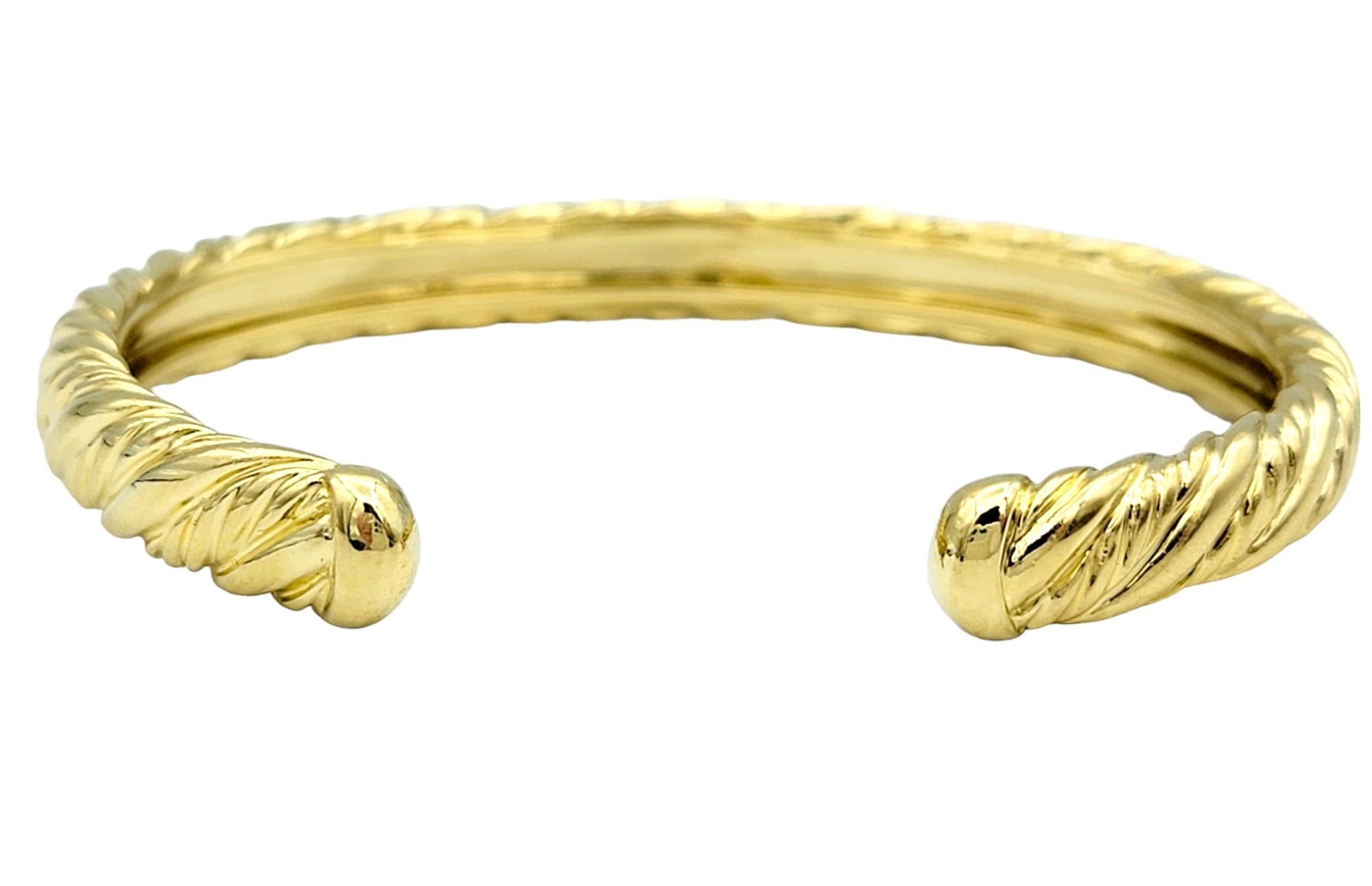 Taille ronde David Yurman Bracelet manchette torsadé vintage en or jaune 18 carats et diamants en vente