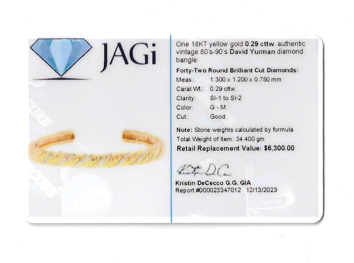 Women's Vintage David Yurman Diamond Twisted Cuff Bangle Bracelet 18 Karat Yellow Gold For Sale