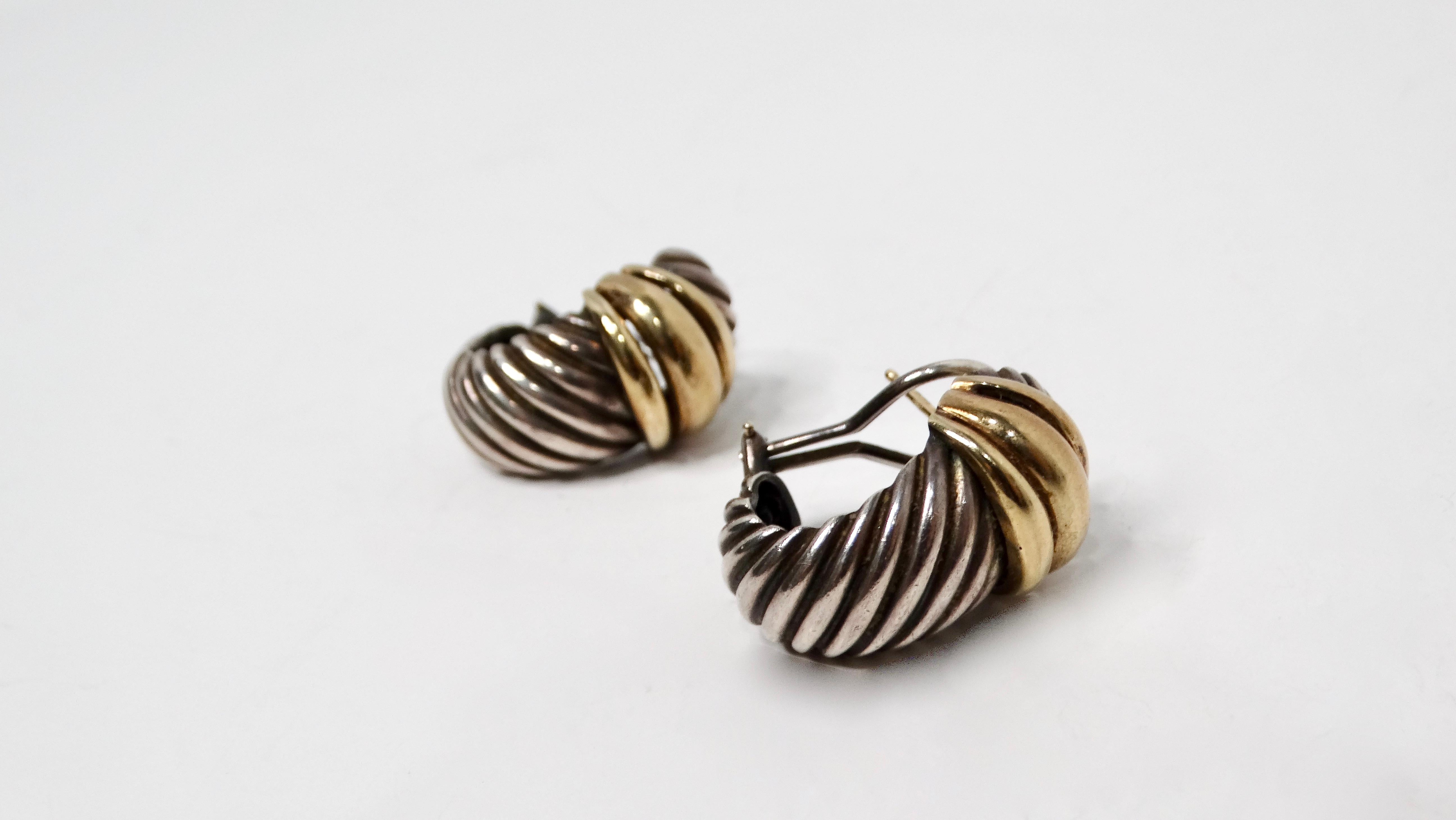 Elevate your jewelry collection with these exquisite Vintage David Yurman Ear Clip Two-Tone 14k Gold & Sterling Silver Hoop Earrings. These stunning earrings feature a harmonious blend of luxurious materials, showcasing Yurman's signature
