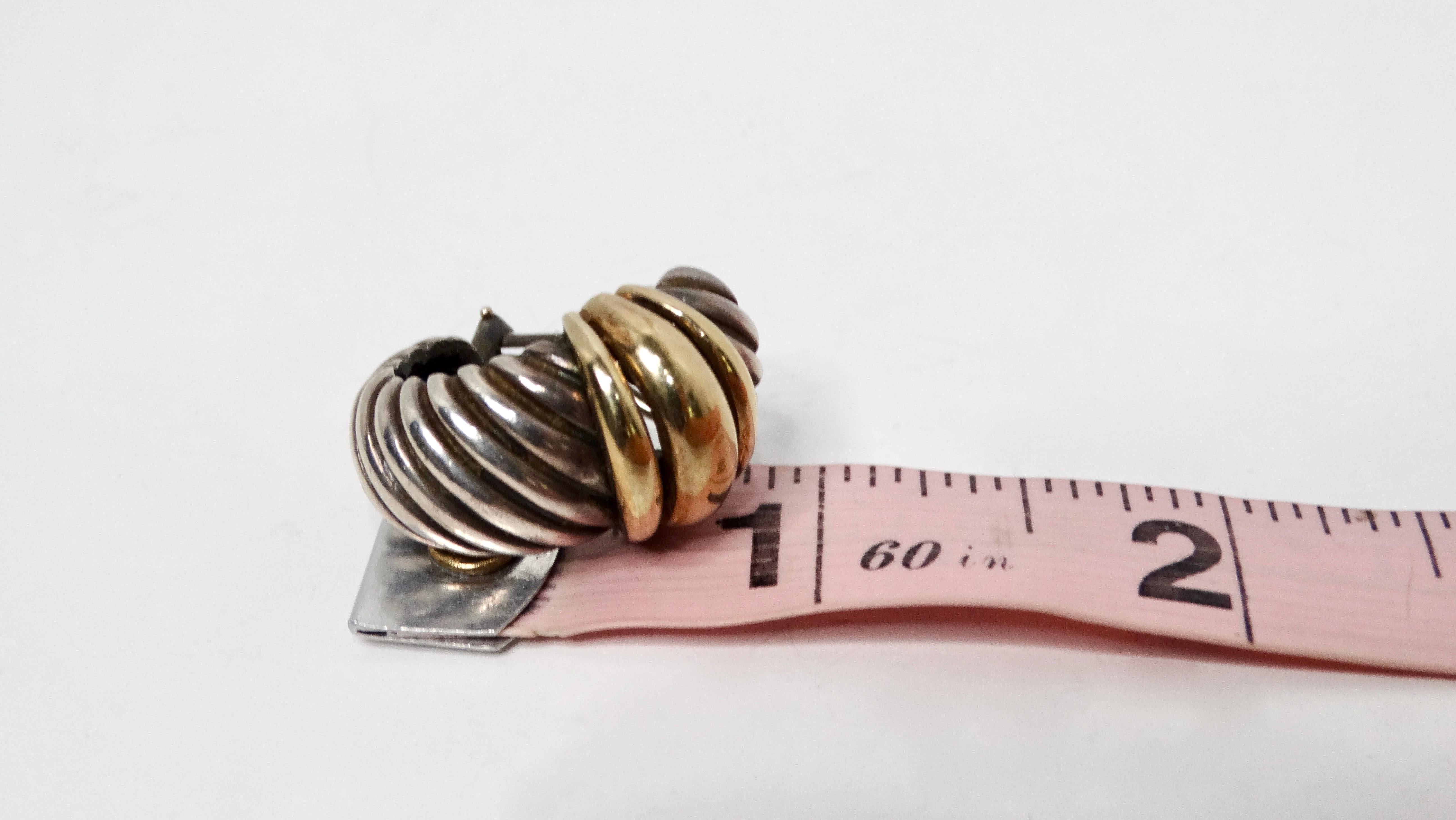 Vintage David Yurman Ear Clip Two-Tone 14k Gold & Sterling Silver Hoop Earrings For Sale 1
