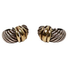 Vintage David Yurman Ear Clip Two-Tone 14k Gold & Sterling Silver Hoop Earrings