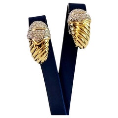 Vintage DAVID YURMAN EARRINGS 18k Yellow Gold Pave Diamond Shrimp Omega Back