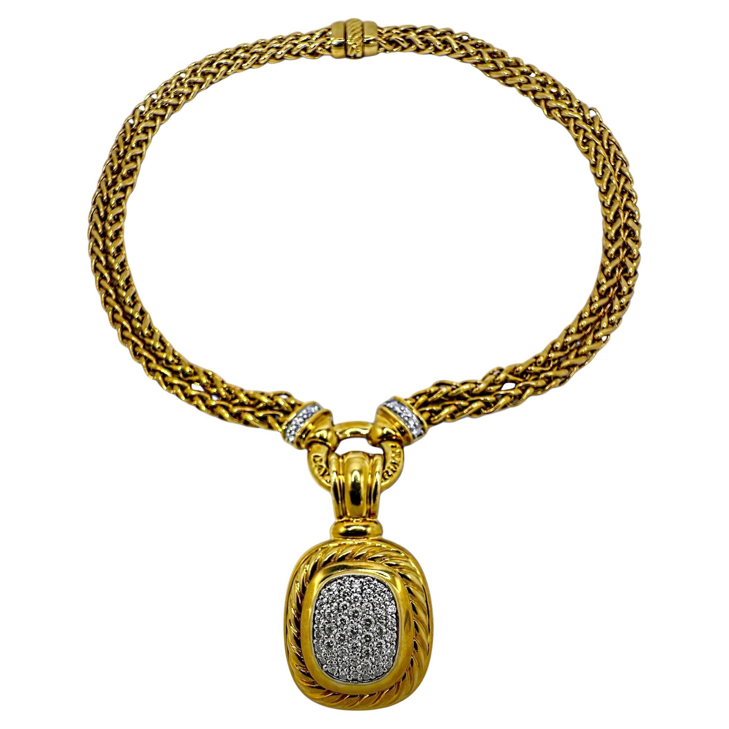 Vintage David Yurman Gold and Diamond Necklace with Detachable Diamond Pendant For Sale