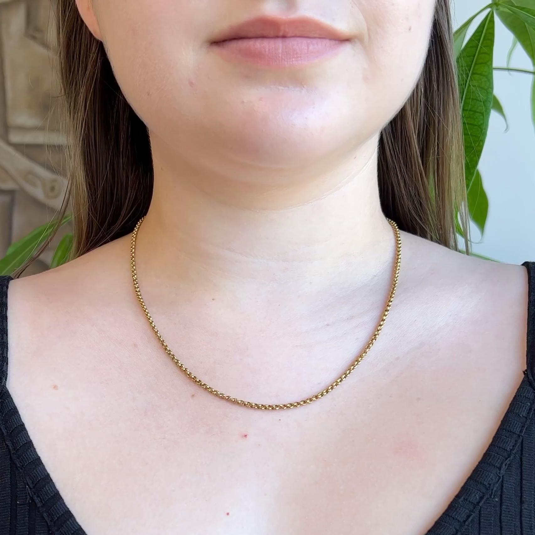 One Vintage David Yurman Italian 18 Karat Yellow Gold Box Chain Necklace. Crafted in 18 karat yellow gold with David Yurman makers marks and Italian hallmarks. Circa 1990. The necklace is 18 inches in length.

About this Item: Add sophisticated