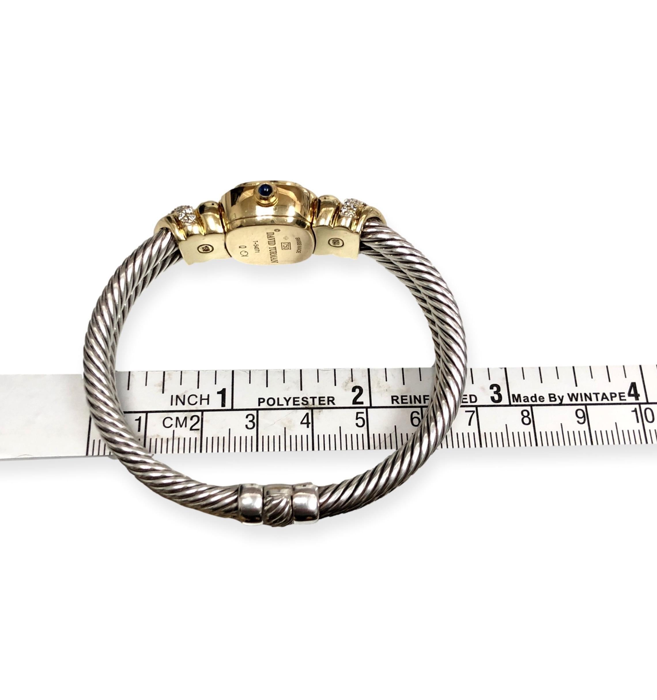 Vintage David Yurman Ladies 18K Gold Sterling Silver Diamond Wrist Cable Watch 2