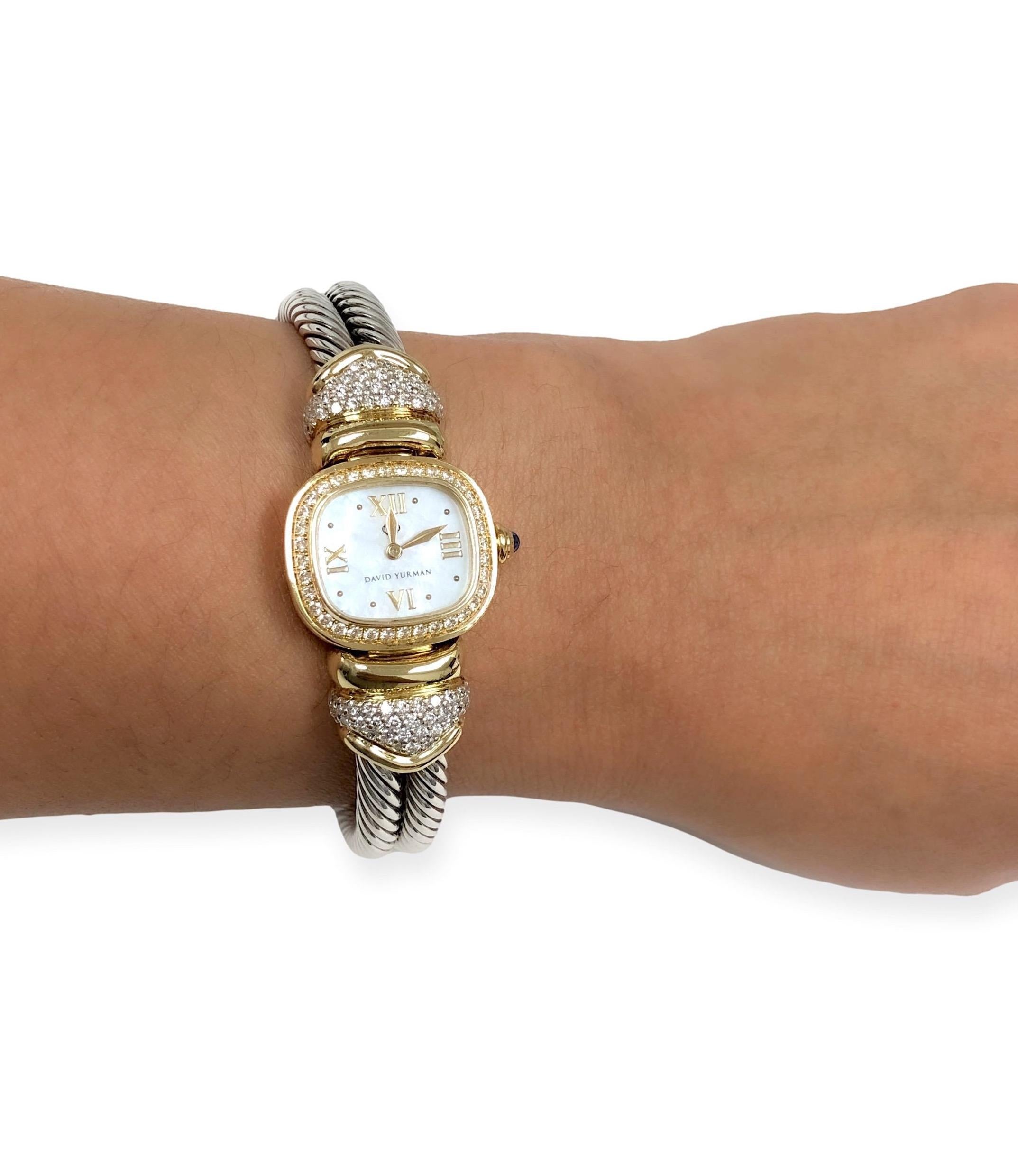 Vintage David Yurman Ladies 18K Gold Sterling Silver Diamond Wrist Cable Watch 3