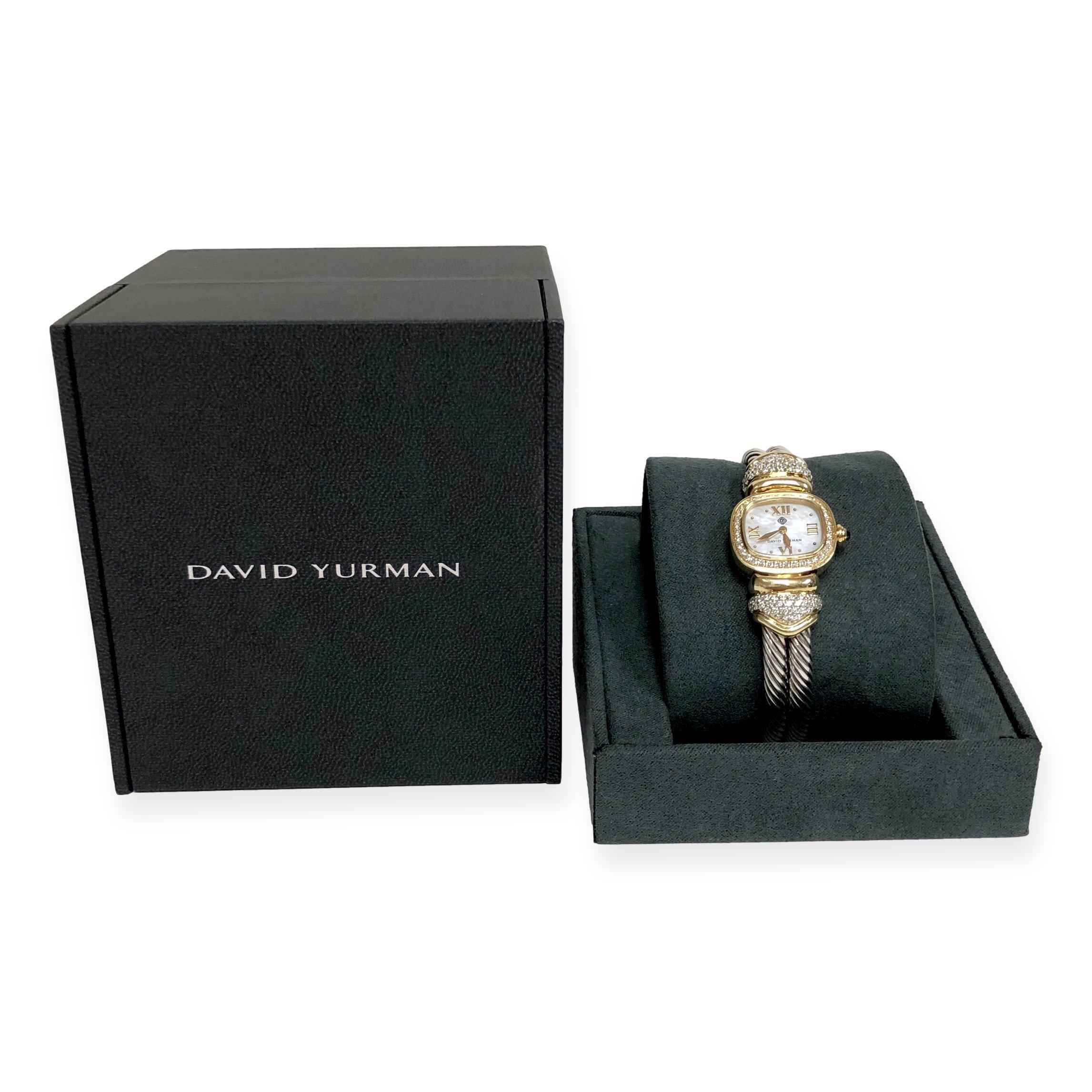 Vintage David Yurman Ladies 18K Gold Sterling Silver Diamond Wrist Cable Watch 5