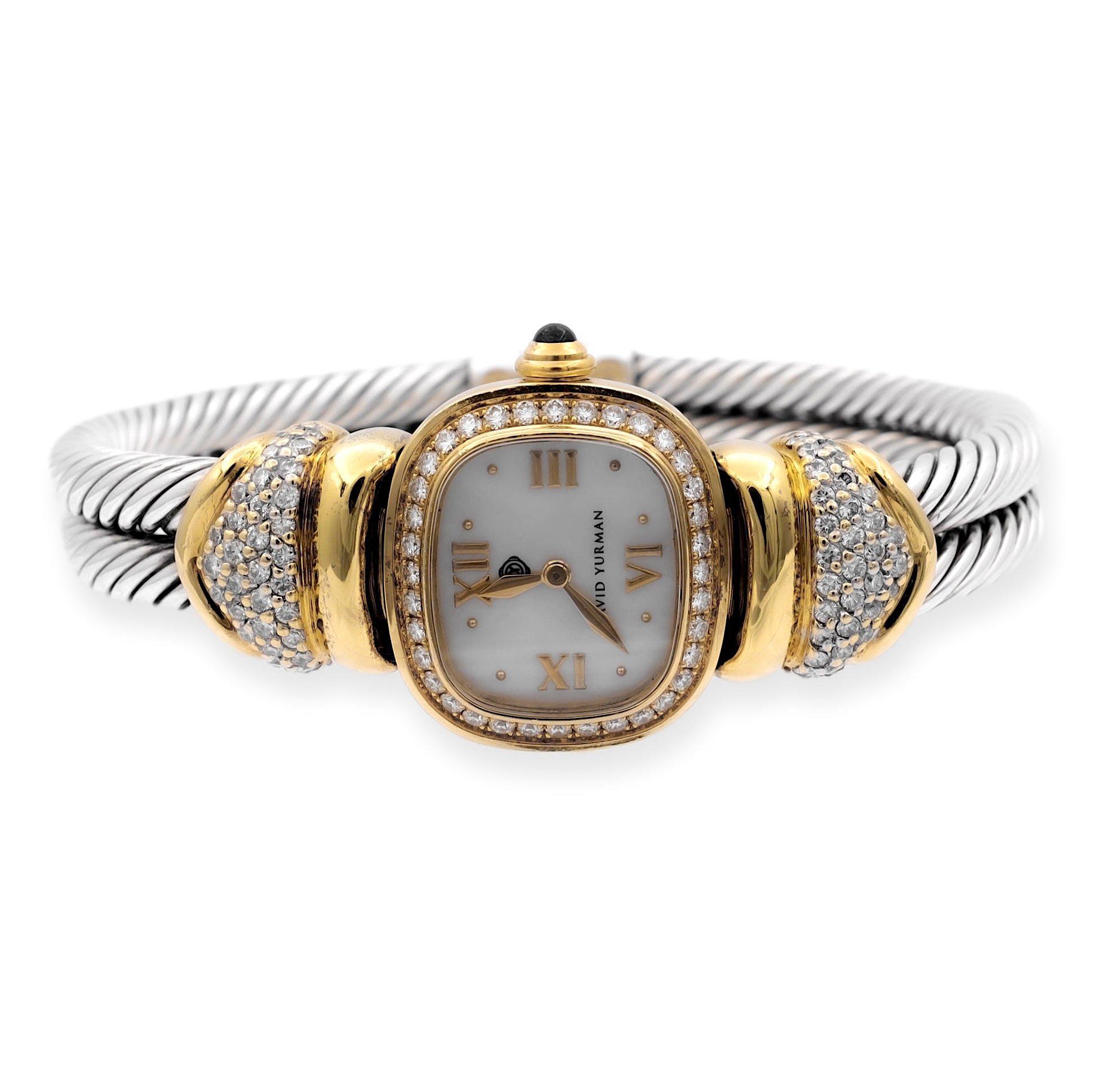Women's Vintage David Yurman Ladies 18K Gold Sterling Silver Diamond Wrist Cable Watch