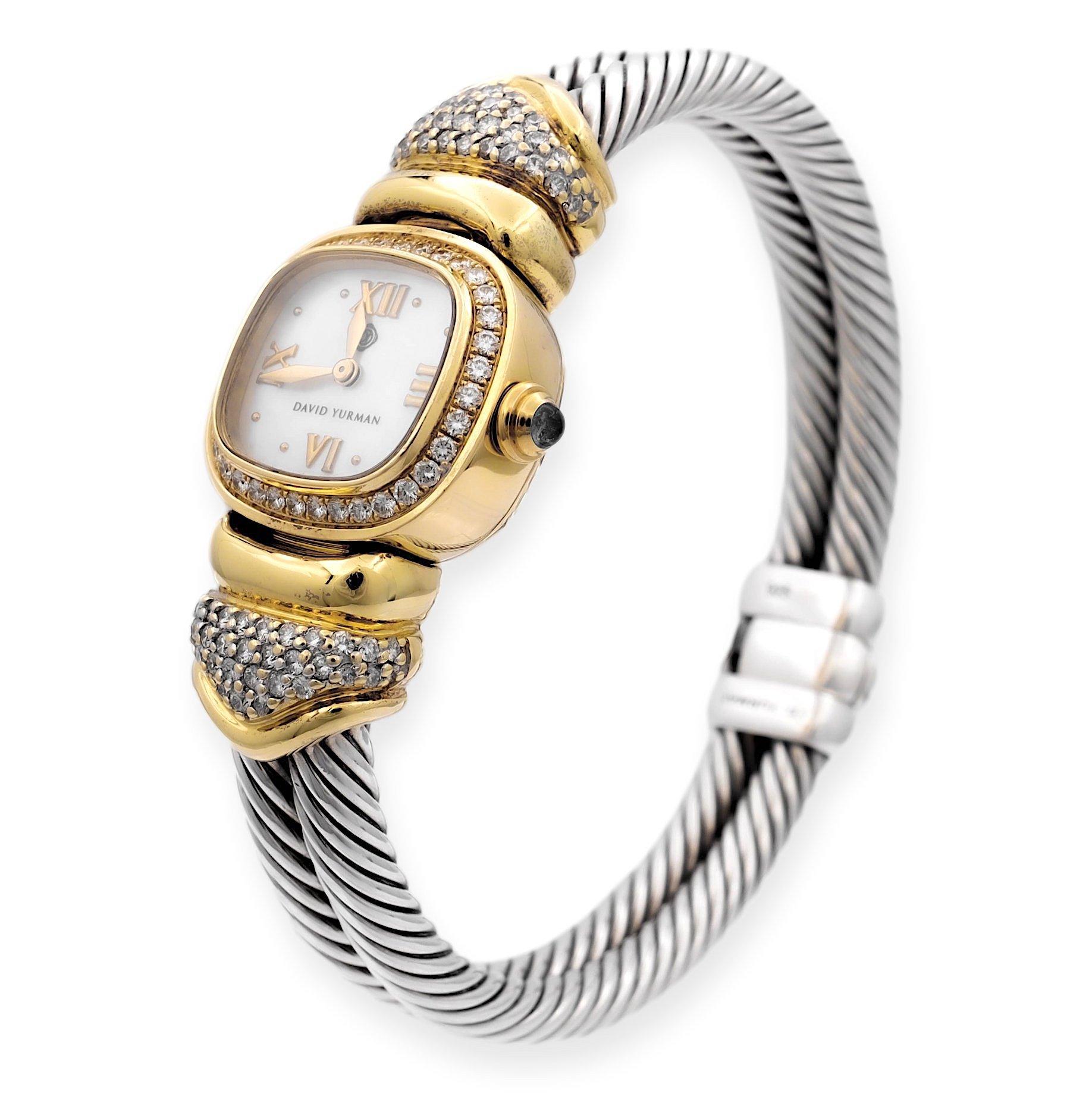 Vintage David Yurman Ladies 18K Gold Sterling Silver Diamond Wrist Cable Watch 1