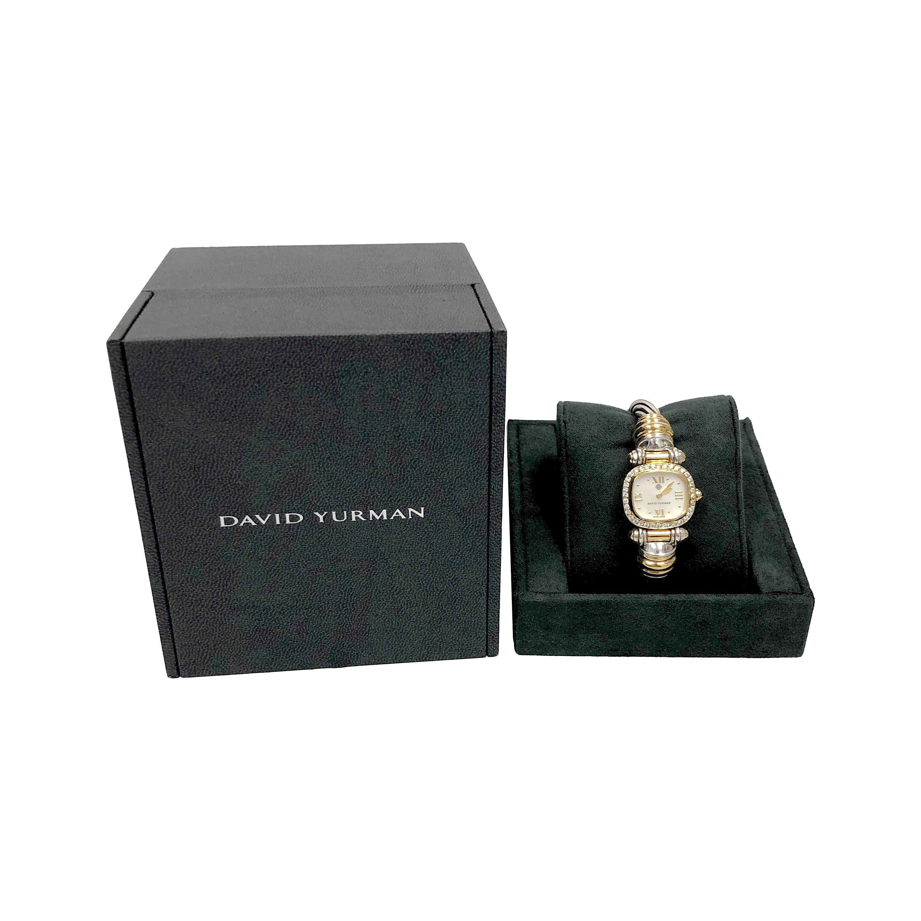 Vintage David Yurman Ladies 18K Yellow Gold Sterling Silver Diamond Wrist Watch For Sale 4