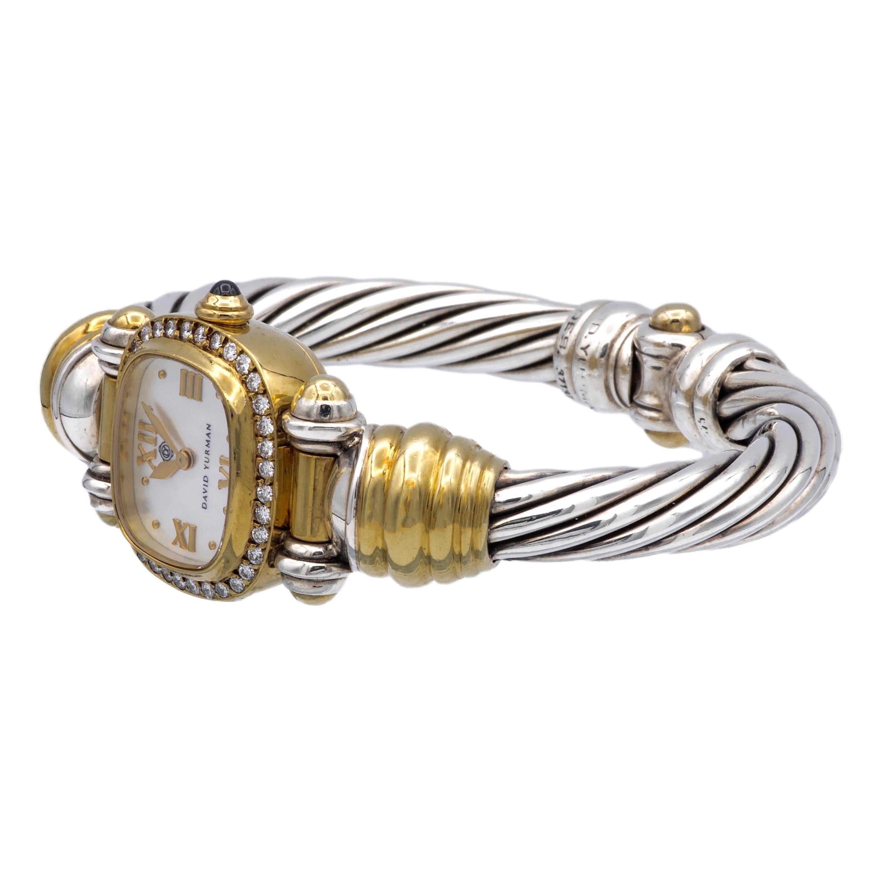 David Yurman: 18 Karat Gelbgold Sterlingsilber-Diamant-Armbanduhr, Vintage (Rundschliff) im Angebot