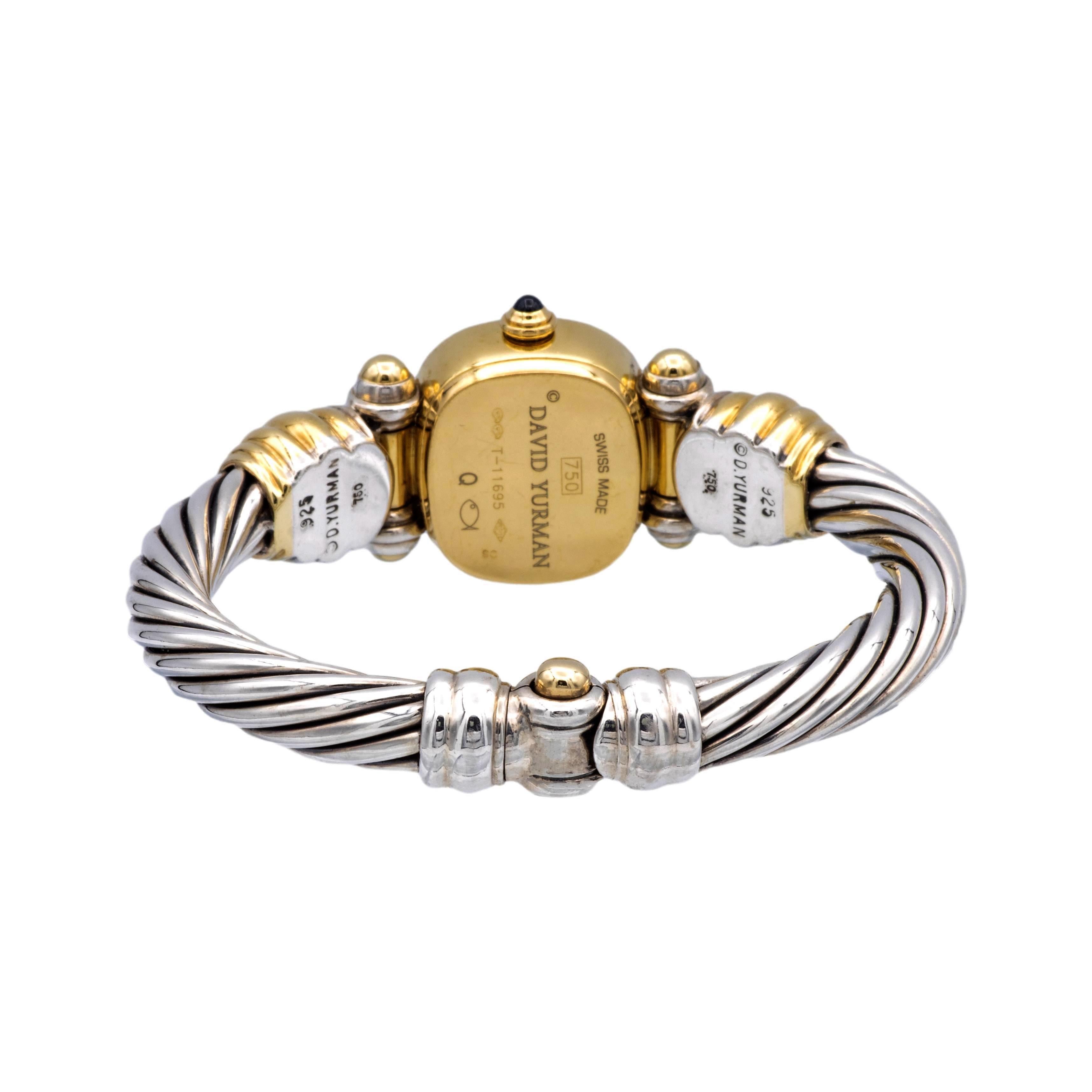 Round Cut Vintage David Yurman Ladies 18K Yellow Gold Sterling Silver Diamond Wrist Watch For Sale