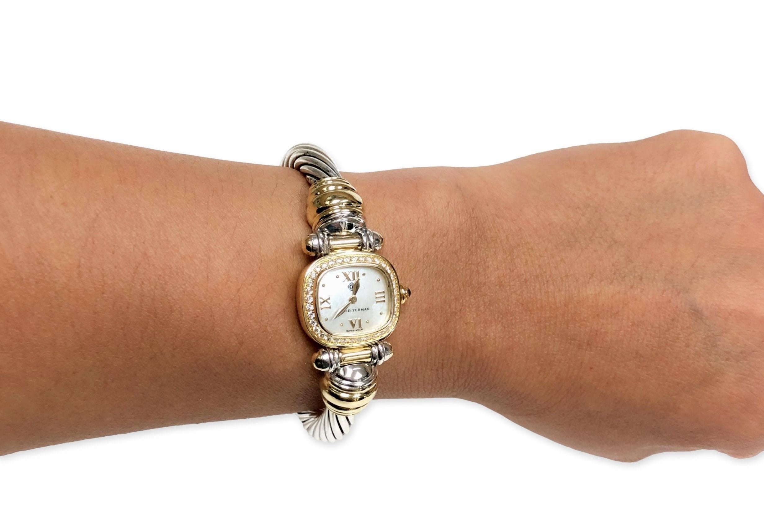 Round Cut Vintage David Yurman Ladies 18K Yellow Gold Sterling Silver Diamond Wrist Watch