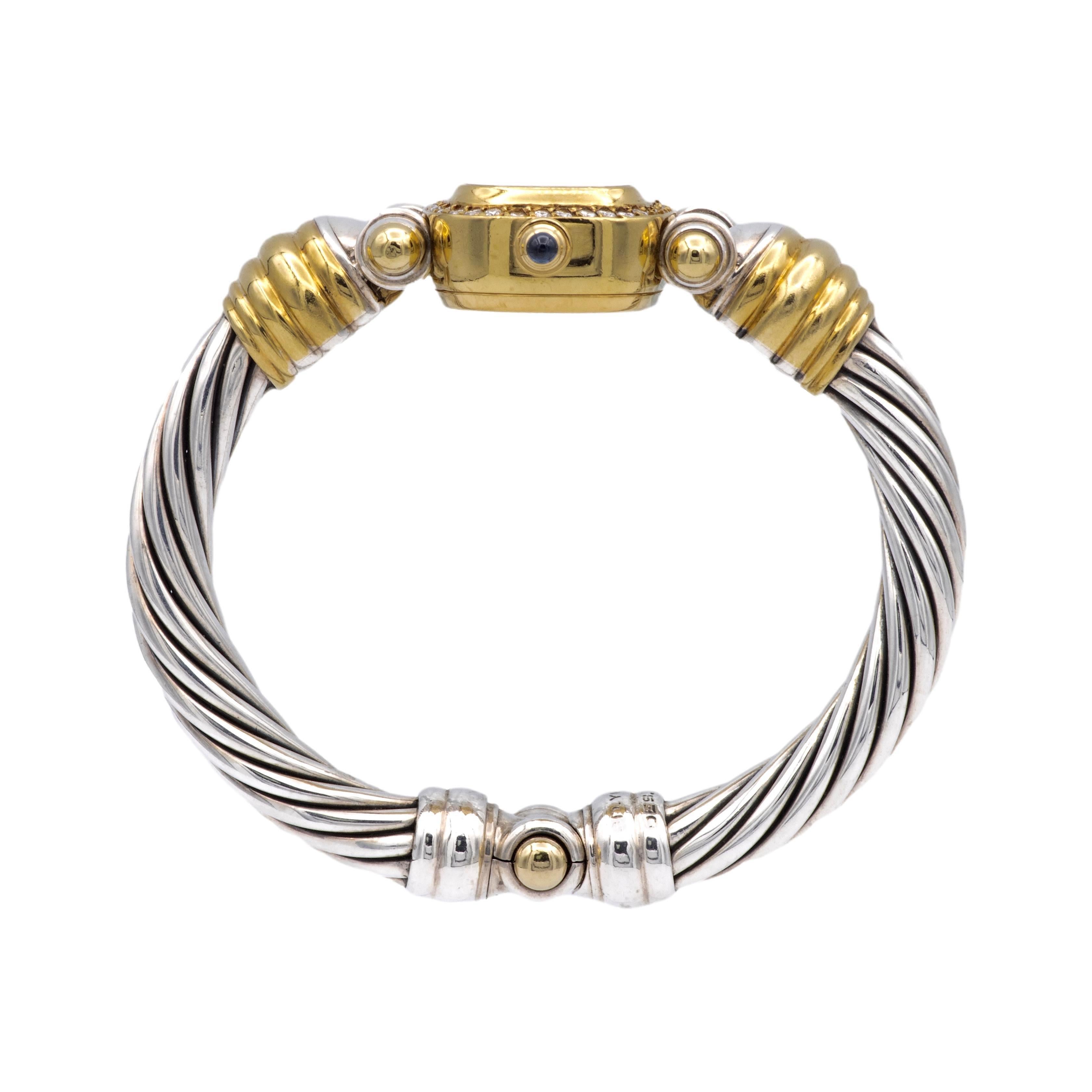 Vintage David Yurman Ladies 18K Yellow Gold Sterling Silver Diamond Wrist Watch For Sale 1