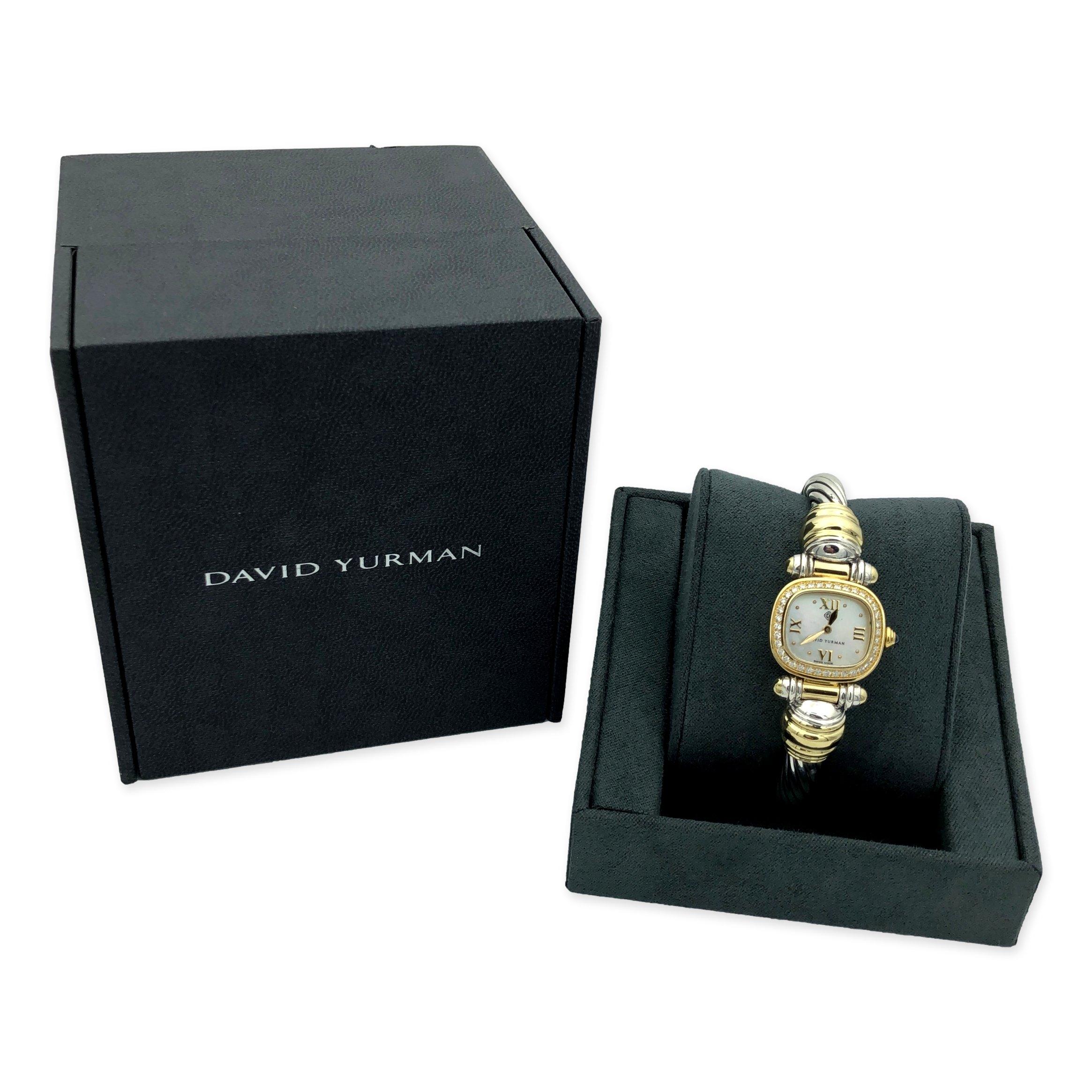 Vintage David Yurman Ladies 18K Yellow Gold Sterling Silver Diamond Wrist Watch In Excellent Condition In New York, NY