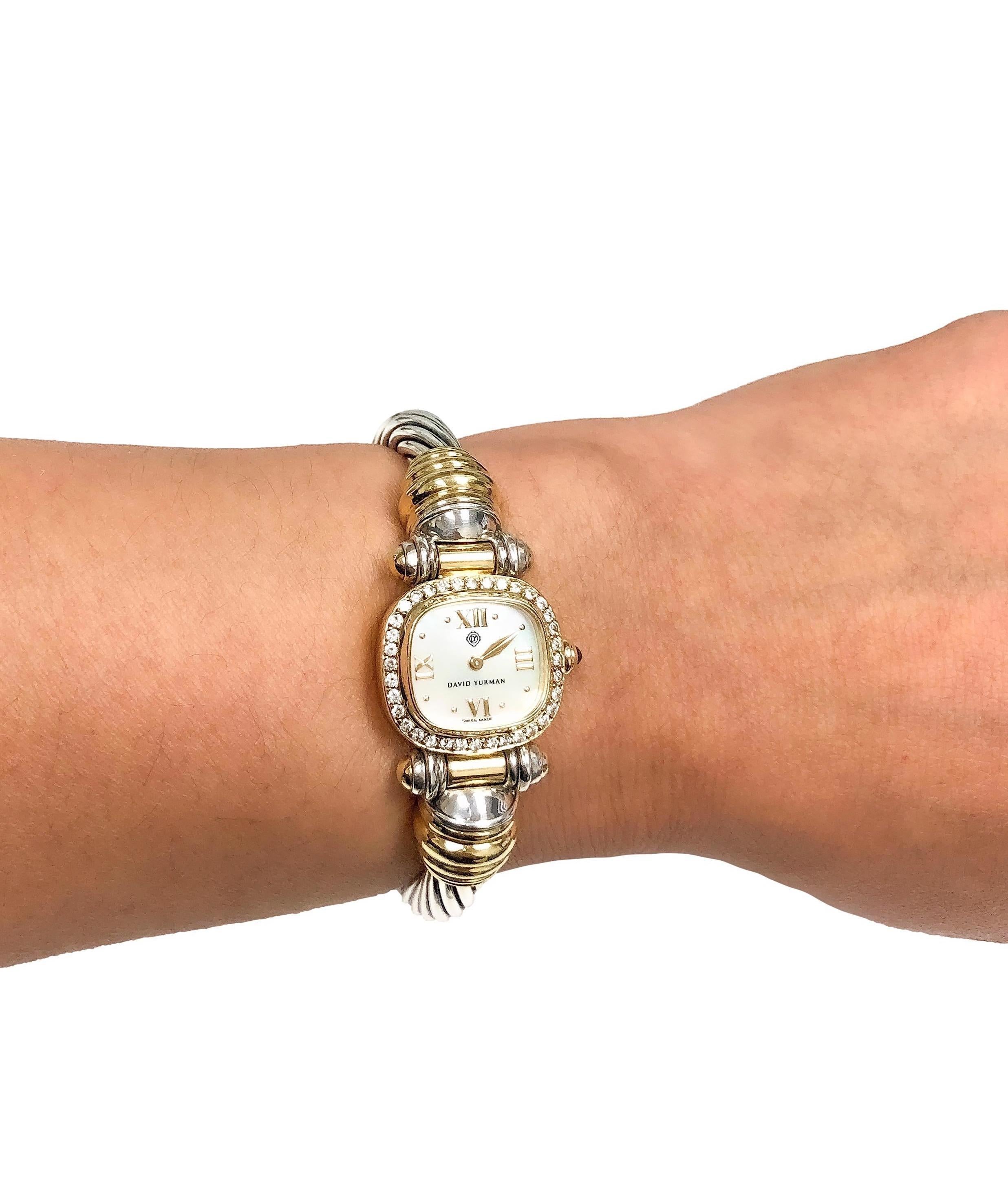 Vintage David Yurman Ladies 18K Yellow Gold Sterling Silver Diamond Wrist Watch For Sale 2