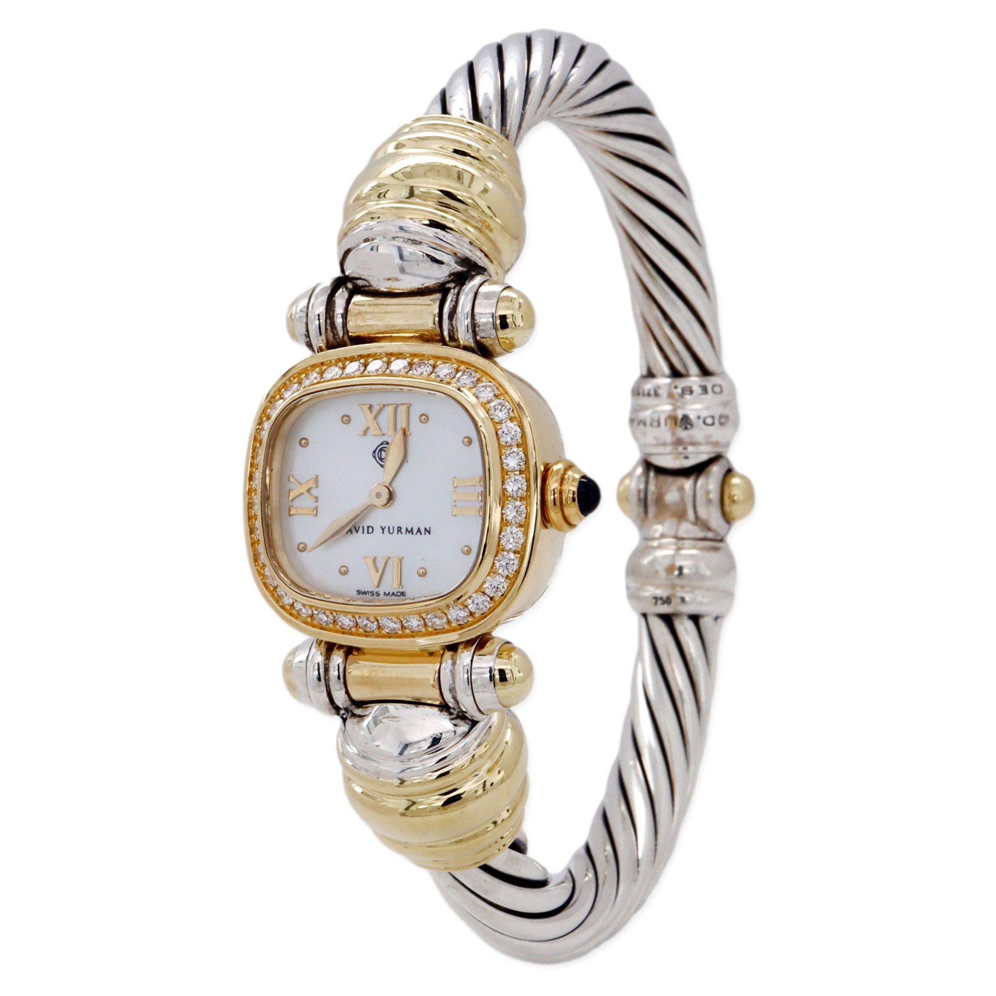 David Yurman: 18 Karat Gelbgold Sterlingsilber-Diamant-Armbanduhr