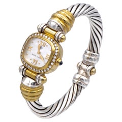 Reloj de pulsera vintage David Yurman para señora, oro amarillo de 18 quilates, plata de ley y diamantes