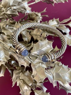 Vintage David Yurman Moonstone & Blue Topaz Sterling Silver Cable Cuff Bracelet