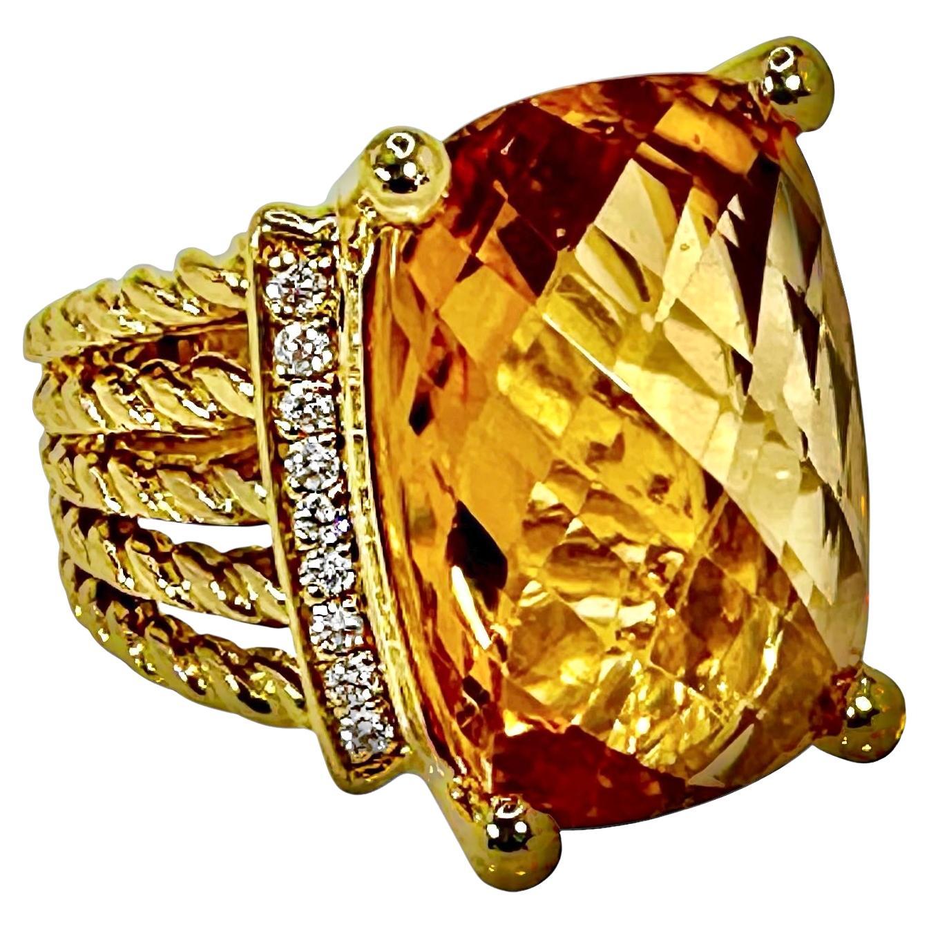 Vintage David Yurman Ring in 18K Yellow Gold with Golden Citrine and Diamonds