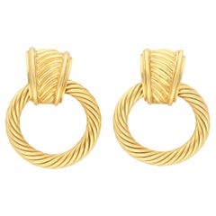 Vintage David Yurman Rope Work Door Knocker Earrings in 18k Yellow Gold