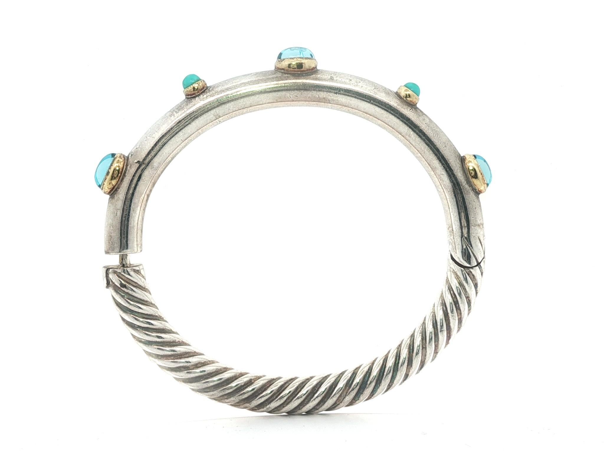 Vintage David Yurman Silver & Gold Blue Topaz Turquoise Cable Bangle Bracelet im Angebot 5