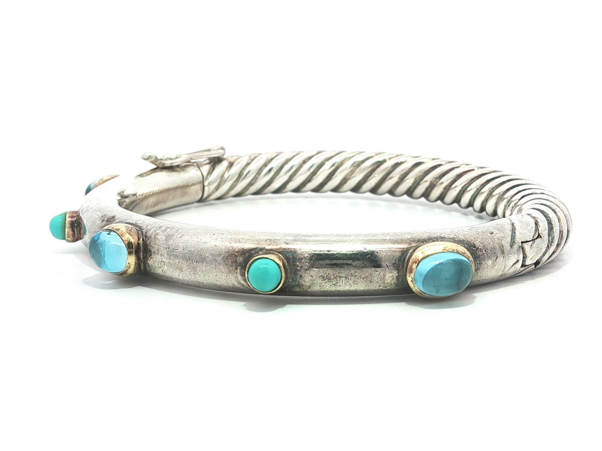 Vintage David Yurman Silver & Gold Blue Topaz Turquoise Cable Bangle Bracelet im Zustand „Gut“ im Angebot in Montclair, NJ