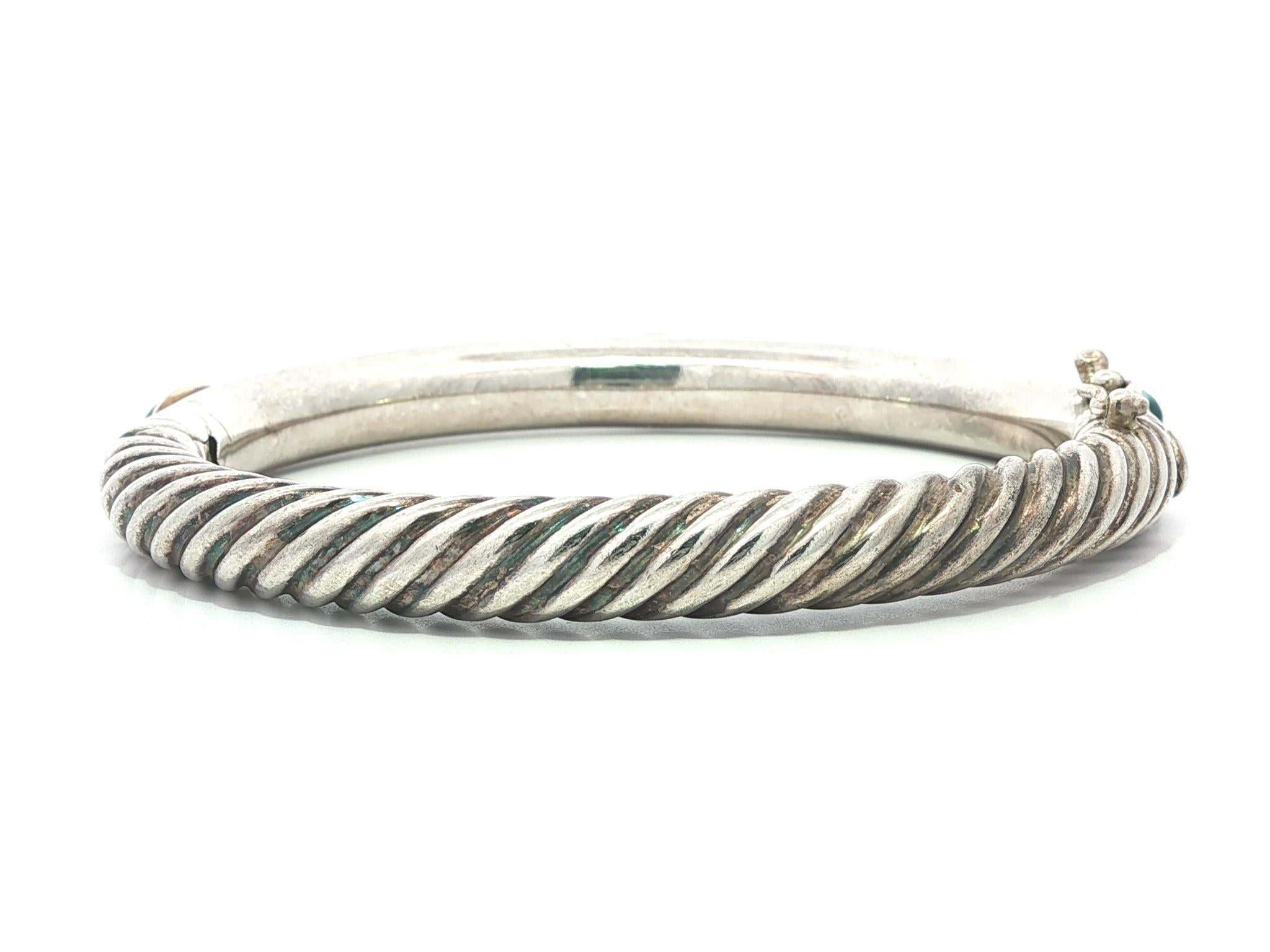 Vintage David Yurman Silver & Gold Blue Topaz Turquoise Cable Bangle Bracelet im Angebot 2