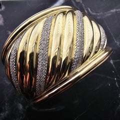 Vintage David Yurman Solid 112g 18k Gold 4 row Diamond Carved Cuff Bracelet