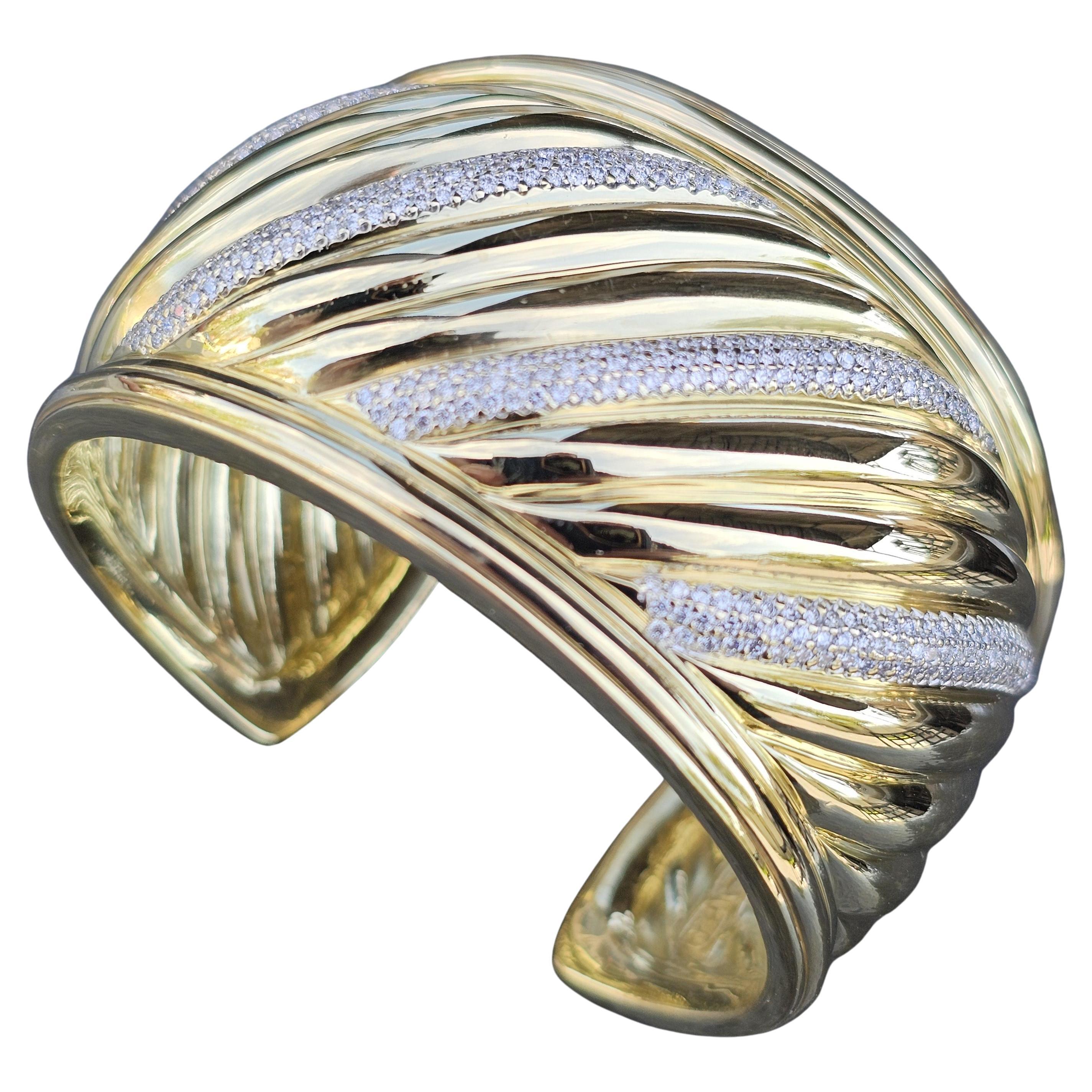 Vintage David Yurman Solid 112g 18k Gold 4 row Diamond Carved Cuff Bracelet