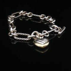 Vintage David Yurman Sterling Silver 14K Gold Heart Charm Toggle Bracelet 7.5"
