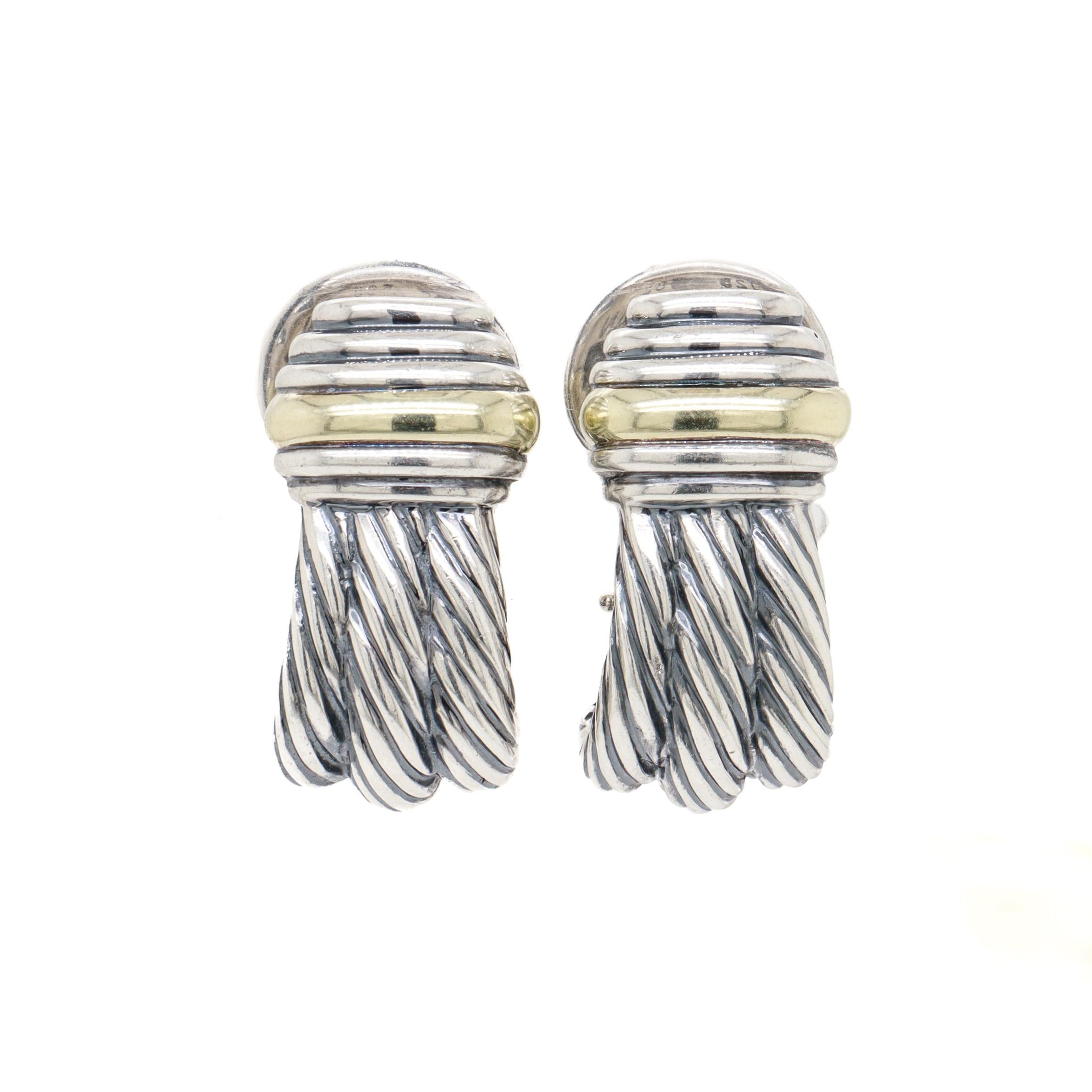 Vintage David Yurman Sterling Silber & 14K Gold 'Triple Cable' Ohrringe Damen im Angebot
