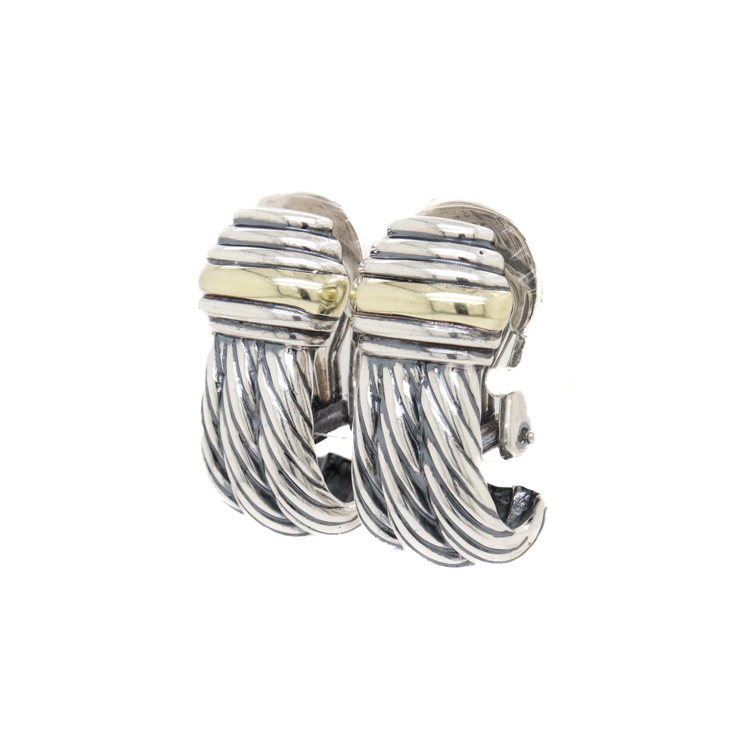 Vintage David Yurman Sterling Silber & 14K Gold 'Triple Cable' Ohrringe im Angebot 1