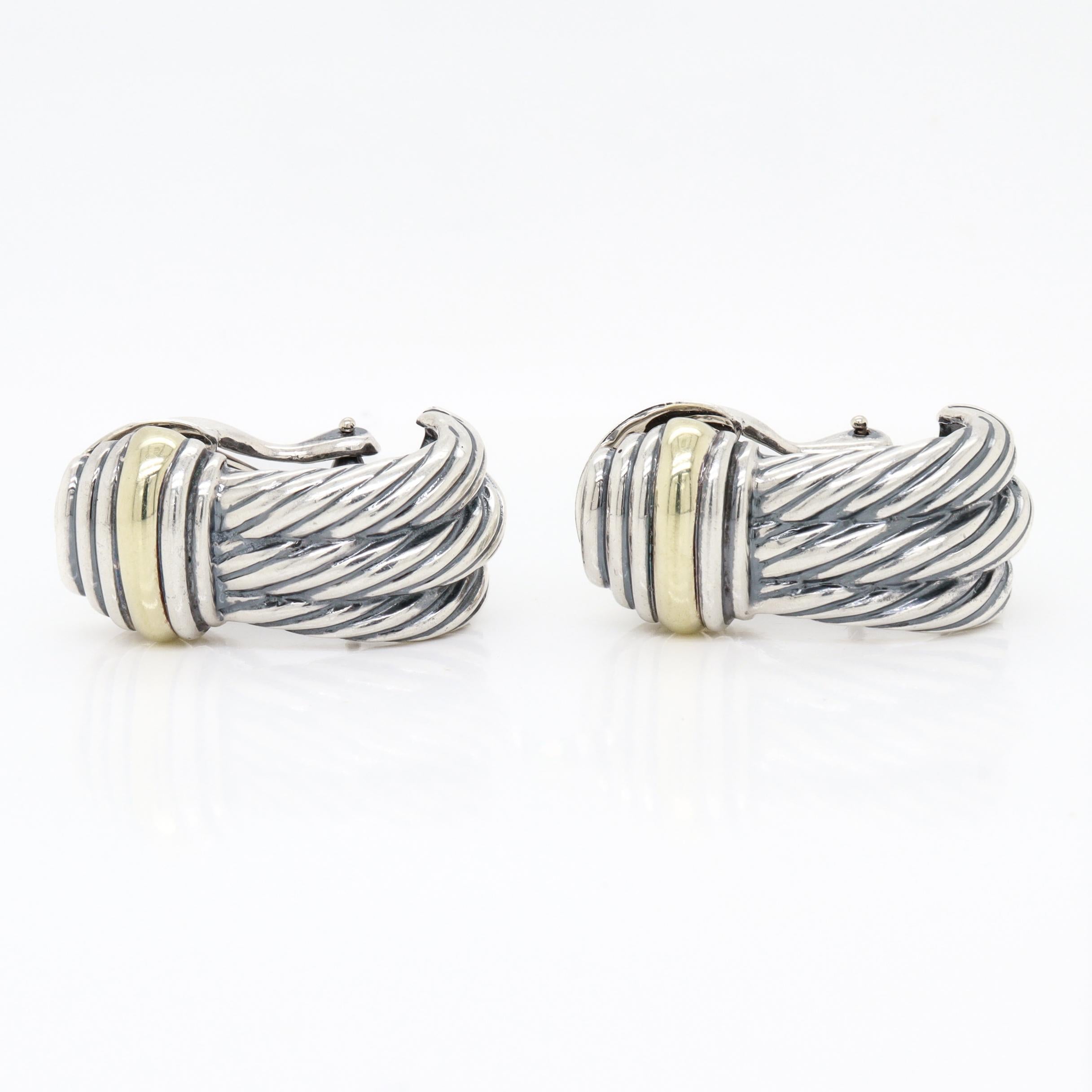 Vintage David Yurman Sterling Silber & 14K Gold 'Triple Cable' Ohrringe im Angebot 2